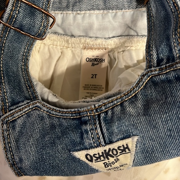 2T OshKosh Toddler Overalls Champagne Jean Dress w/ Gold Glitter Tulle Hearts - Picture 5 of 5